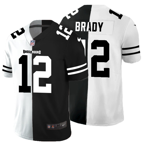 Men's Tampa Bay Buccaneers #12 Tom Brady Black & White NFL Split Limited Stitched Jersey